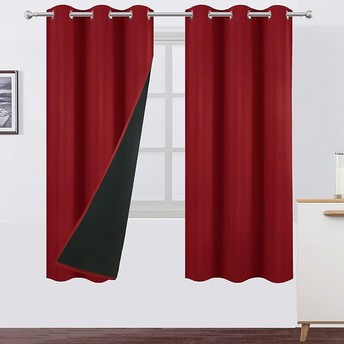 Red Blackout Curtains with Black Liner/40 x 72 Inch/Set of 2 Panels Room by Lemomo