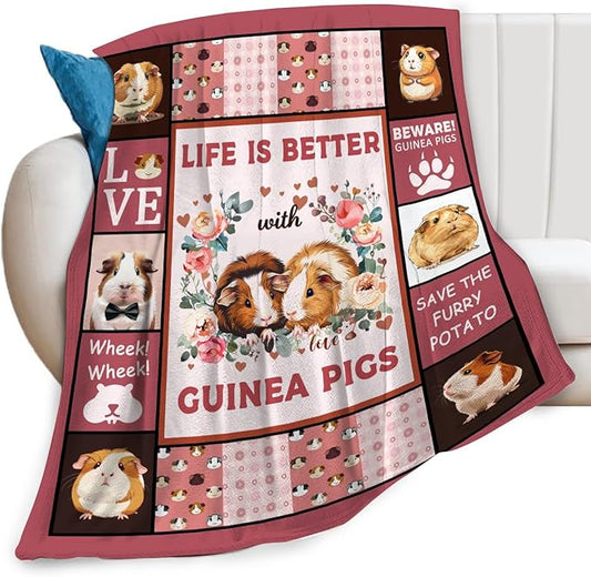 Guinea Pig Blanket Cute Pink Guinea Pigs Print Throw Blankets for Couch Sofa Bed Stuff Decor Lightweight Soft Cozy Fleece Plush Warm Flannel Bedding Gifts for Baby Girls Boys Kids Women Adults 60"x80"
