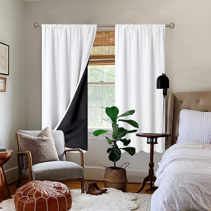 BGment White Blackout Curtains for Bedroom 63 Inch Long 2 Panels | Thermal - Image 2