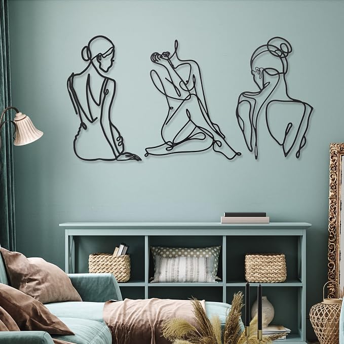 Photect 3 Pcs Metal Wall Art Decor Minimalist Abstract Woman Wall Art Metal - Image 2