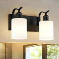 Black Vanity Light, 2-Light Bathroom Light Fixture, Modern Wall Sconce with Milk Glass, VL01BKW-2