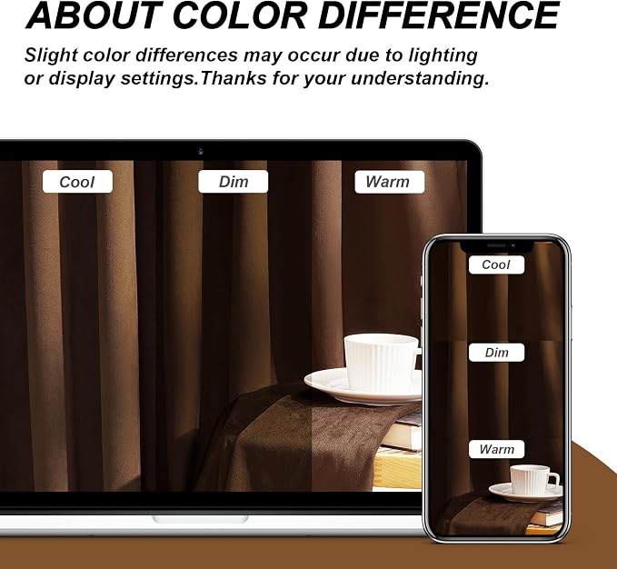 Brown Gold 102 Inches Long Velvet Curtains 2 Panels - Image 8