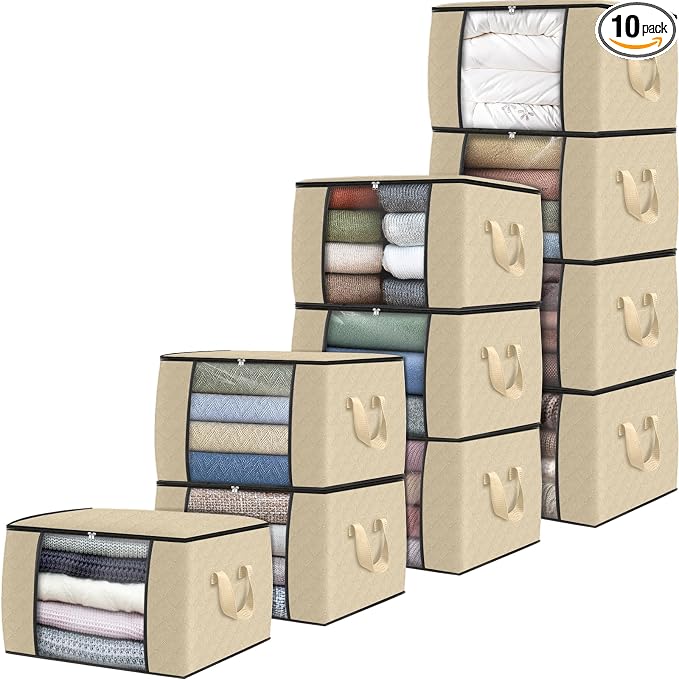 10 Pack Storage Bags for Clothes Blanket Storage Bins by Fabtotes