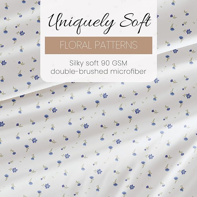 Linen Market Double-Brushed Patterned Microfiber Twin Sheet Set 3 Piece – Oeko-TEX Certified Ultra Soft & Wrinkle-Free - 16" Deep Pocket Sheets - Easy Care Twin Size - Soft Floral Light Blue