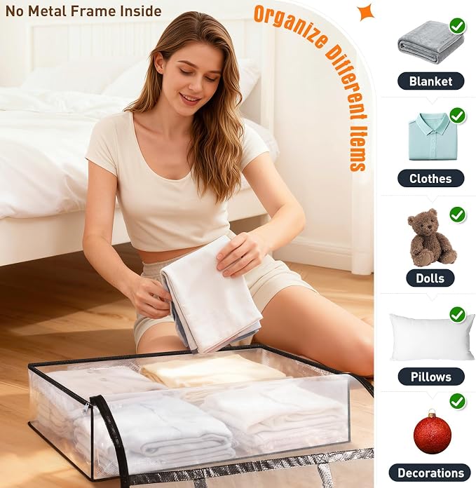 6 Packs 40L Clear Under Bed Storage Containers, Large Clothes Storage Bags | - Image 5