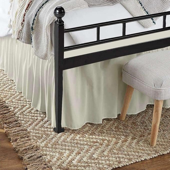 Sleepwell Ivory Solid Ruffled Bed Skirt Twin-18 Inch Drop Split Corner, Microfiber Bedskirt with Platform Three Sided Coverage