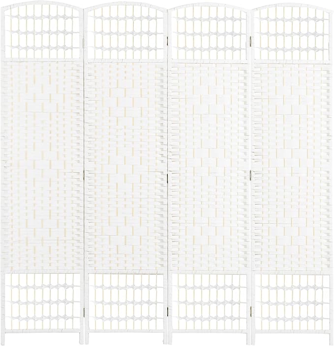 HOMCOM 4 Panel Room Divider, Folding Privacy Screen, Wave Fiber Freestanding by HOMCOM