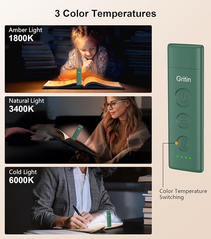 Gritin Book Light Rechargeable, Clip on LED Reading Light - Image 3