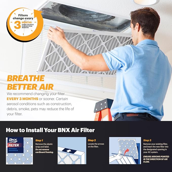 BNX TruFilter 10x10x1 Air Filter MERV 11 (4-Pack) - MADE IN USA - Allergen Defense Electrostatic Pleated Air Conditioner HVAC AC Furnace Filters for Allergies, Dust, Pet, Smoke, Allergy MPR 1200 FPR 7