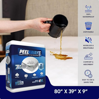 Peelaways Waterproof Disposable Bed Sheets – As Seen On Shark Tank | 7-Layer Absorbent Wellness Sheets for Elderly, Homecare, Hospital Use and Travel