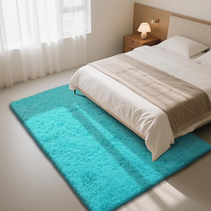 Teal Blue 8x10 Area Rugs for Bedroom, Fluffy Rugs Large Bedroom Carpet | - Image 2