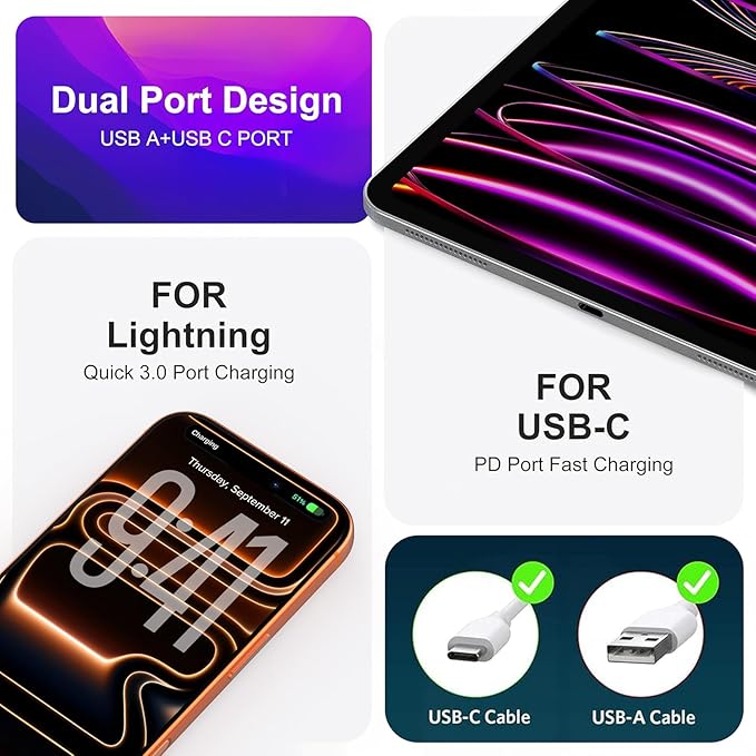3 Pack Dual Port USB C Charger Block, 20W Power Delivery + QC3.0 USB A Double Port Fast Charging Brick for iPhone 14 15 16 17 Pro Max Plus SE X XS Cube, Quick Charge Plug Adapter (Blue)
