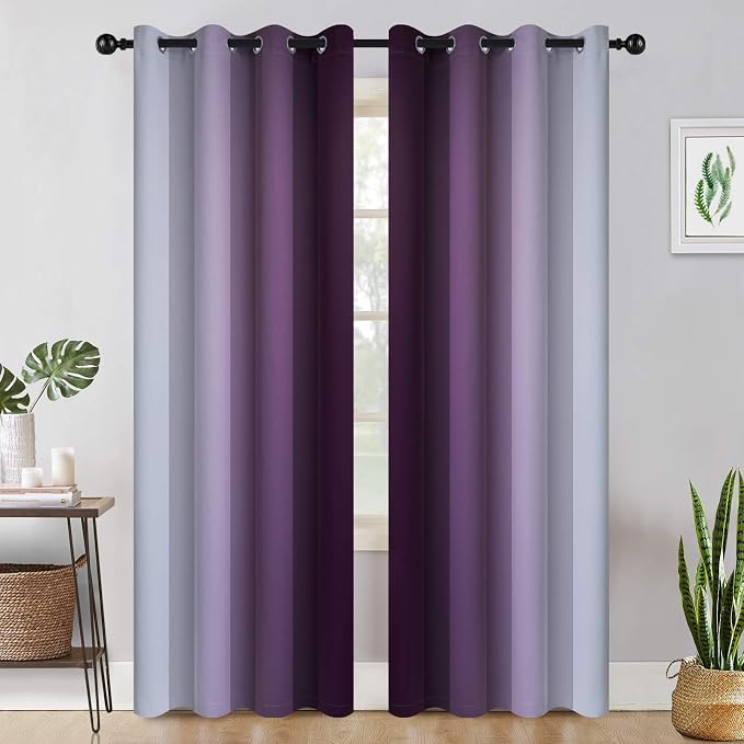 COSVIYA Grommet Room Darkening Ombre Purple Curtains W52xL90 inch | Purple and - Image 2