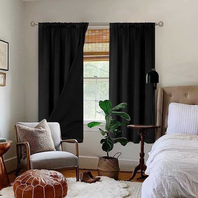 BGment Black Blackout Curtains for Bedroom 63 Inch Length 2 Panels | Thermal - Image 2