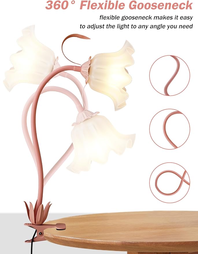Desk Lamp Flower Clip on Light, 3 Color Modes Book Light Flexible Gooseneck LED - Image 3