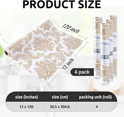 RAY STAR 12X120 Inch Shelf Liner for Kitchen Cabinets, Non-Adhesive Cabinet Liner Washable, PVC Drawer Liner for Dresser Non-Slip Bathroom (Yellow Pattern)(4 Roll)