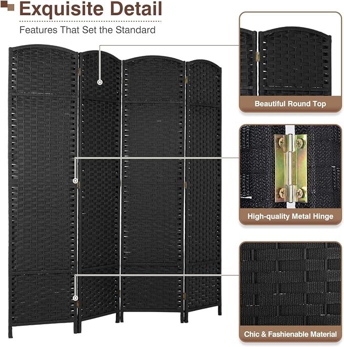 Room Divider 4 Panel 5.6 FT Tall Privacy Screen Waterproof Wood Frame Partition - Image 3