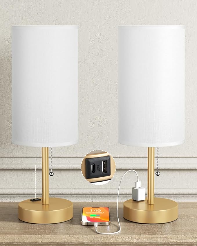 17.4" Gold Bedside Table Lamps Set of 2 - Image 8