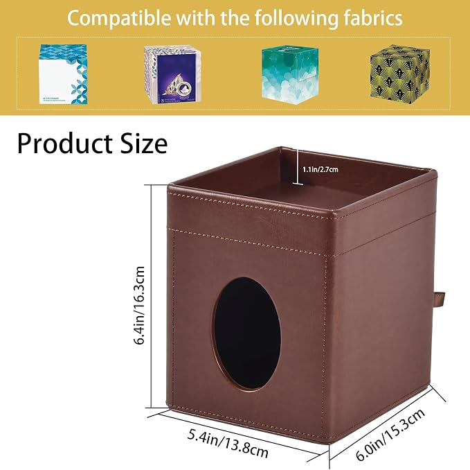 Tissue Box Cover Square Tissue Box Holder PU Leather Facial Tissues Organizer - Image 3