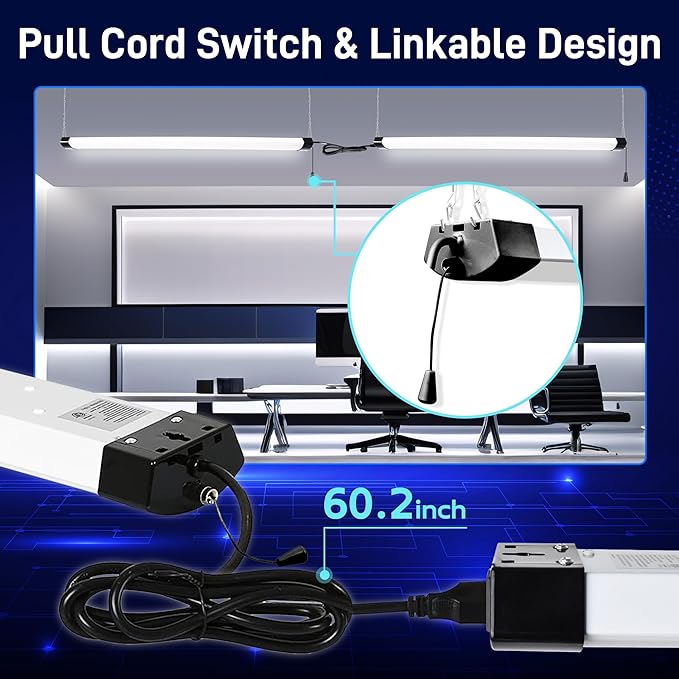 hykolity 4FT 70W LED Shop Light Linkable, 8000lm(300w Equivalent), 5000K Utility Shop Lights for Garages, Workshops, Basements, Hanging or FlushMount, with Power Cord and Pull Chain, ETL, Black,1 Pack