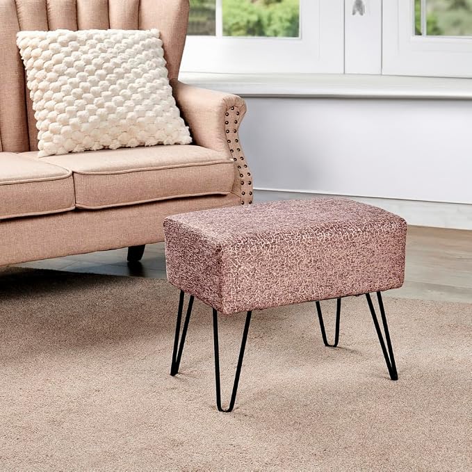 Home Soft Things Jacquard Chenille Ottoman, Babati-Light Brown, Fuzzy Entry Way - Image 9