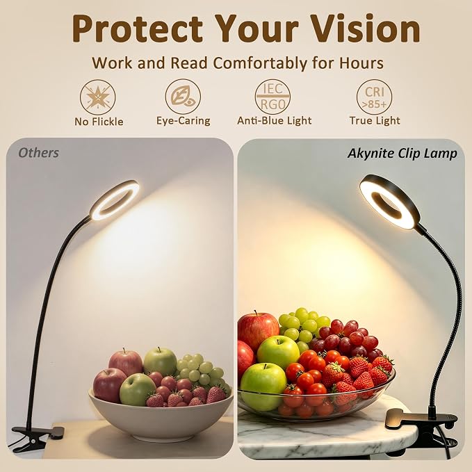 Akynite Desk Lamp Clip on Light, 48 LED Clamp Lamp, 5 Color 10 Brightness | USB - Image 6