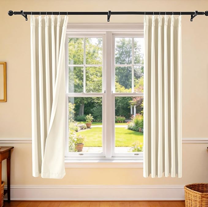 Etherealveil Beige Pinch Pleated Blackout Curtains 2 Panels 40"x63" | Back Tabs by Etherealveil