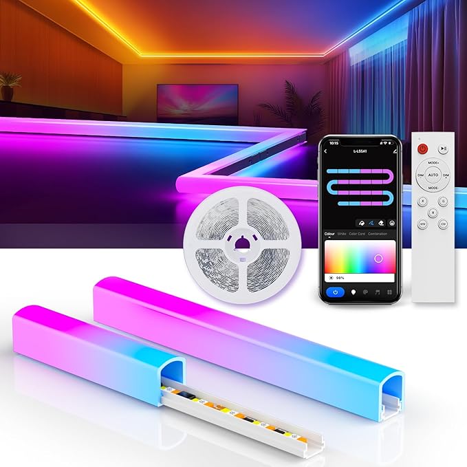 Smart LED Strip Lights with Covers 16.4ft, ‎RGB+WW+CW Strip Light Compatible with Alexa, Cove Lighting with Diffuser Channel, Decor for Under Cabinet, Skirting Lines, Bedroom, Studio