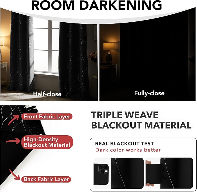 Deconovo Curtains for Living Room, Pattern Blackout Curtains 84 Inches Long | - Image 7