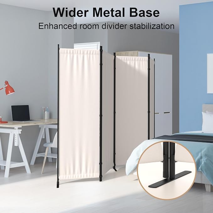 Room Divider 4 Panel Partition Room Dividers & Folding Privacy Screens w/ 3 - Image 8