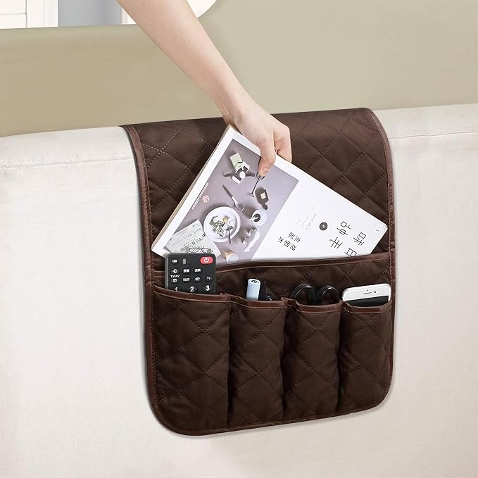 Armchair Caddy for Recliner, Non Slip Sofa Arm Organizer, Coffee | 5-Pocket - Image 7