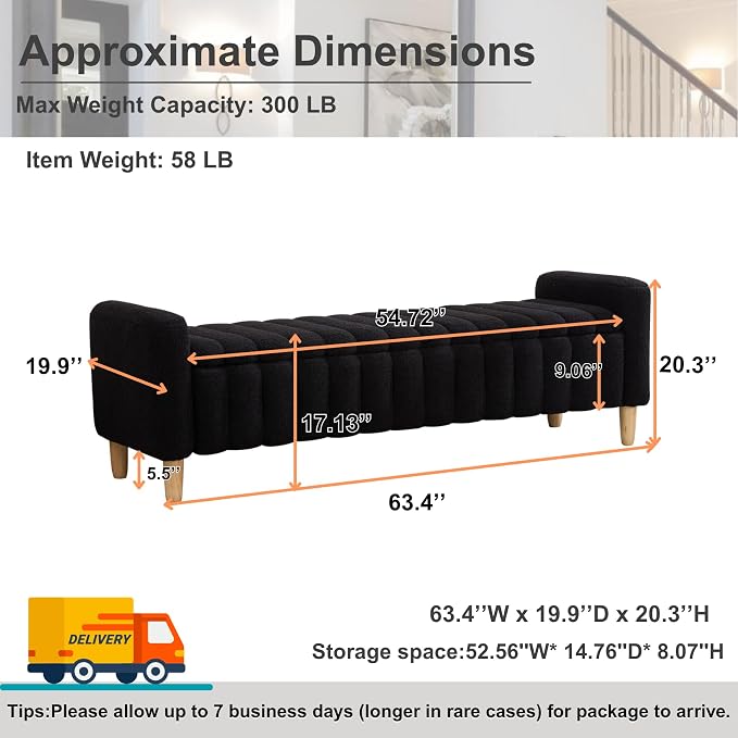 63.4" Cute Teddy Fabric Ribbed King Size End of Bed Bench. | Entryway Ottoman - Image 2