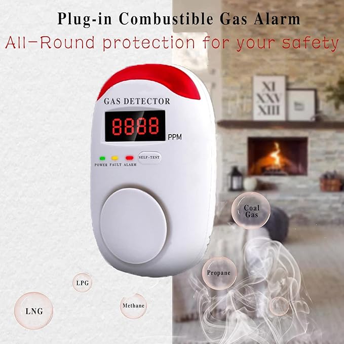 COLORWELL Gas Alarm，Propane detectors for Home，Gas Alarm Detector for Home，Plug-in & Wall-Mounted LED Sound/Light Alarm for Home & RV - Detects LNG/LPG/Combustible Gas, Deaf-Friendly- 2PCS