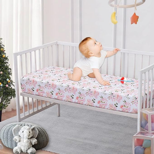Bimocosy Crib Sheets 4 Pack, Baby Crib Sheets Fitted for Boys and Girls Breathable & Snug Fit, Soft Toddler Bed Sheets for Standard Crib Mattress Nursery Daycare Essentials, Elephant Dreams