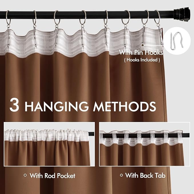 MIULEE Cappuccino Brown Back Tab Blackout Curtains 52x120 Inch 2 Panels Set | - Image 3