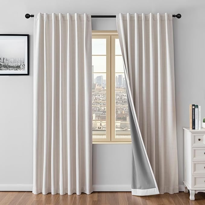 100% Blackout Curtains 96 inch Length 2 Panels Faux Linen Long Drapes by Zyvola