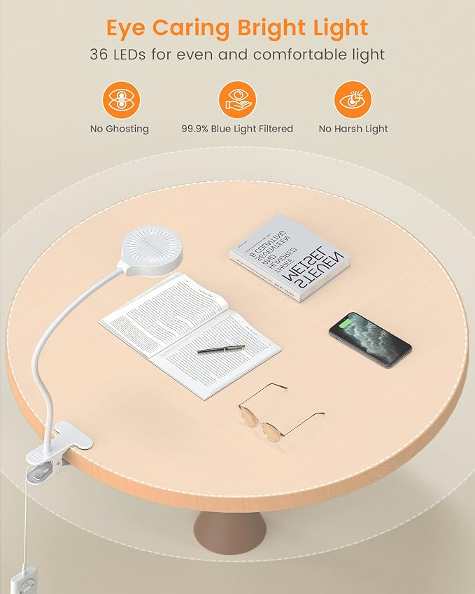Glocusent 5W Clip on Light, 3 Colors & 5 Brightness Reading Light - Image 2