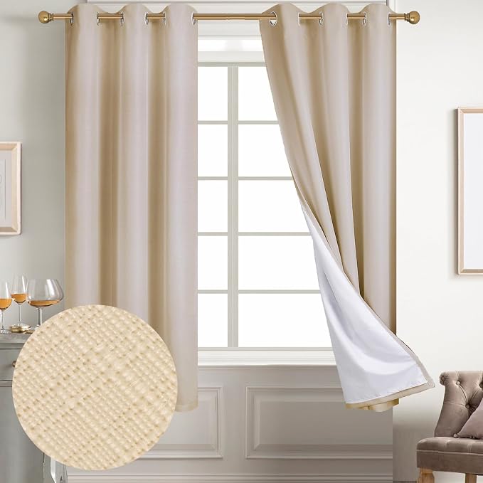 Diraysid 100% Blackout Curtains Beige Linen Curtains - Image 2