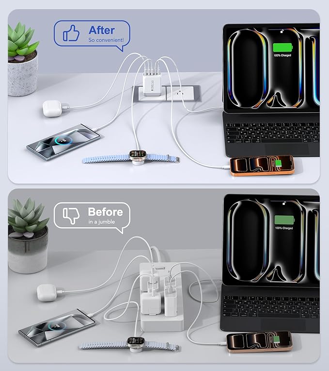 60W USB C Wall Charger Block, 2Pack 5-Port C Charger Fast Charging Block Dual PD Power Adapter&QC 3.0 Wall Plug Multiport Type C Charging Cube Brick for iPhone 12/13/14/15/16/17 Pro Max, iPad,Samsung
