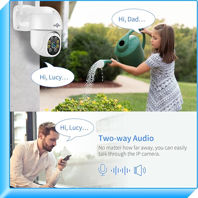 Hiseeu 3MP 360° Pan Tilt Camera WiFi Security Camera Outdoor Motion Tracking Floodlights Light Alarm,Color Night Vision,PC Mobile Remote View,Two-Way Audio Security