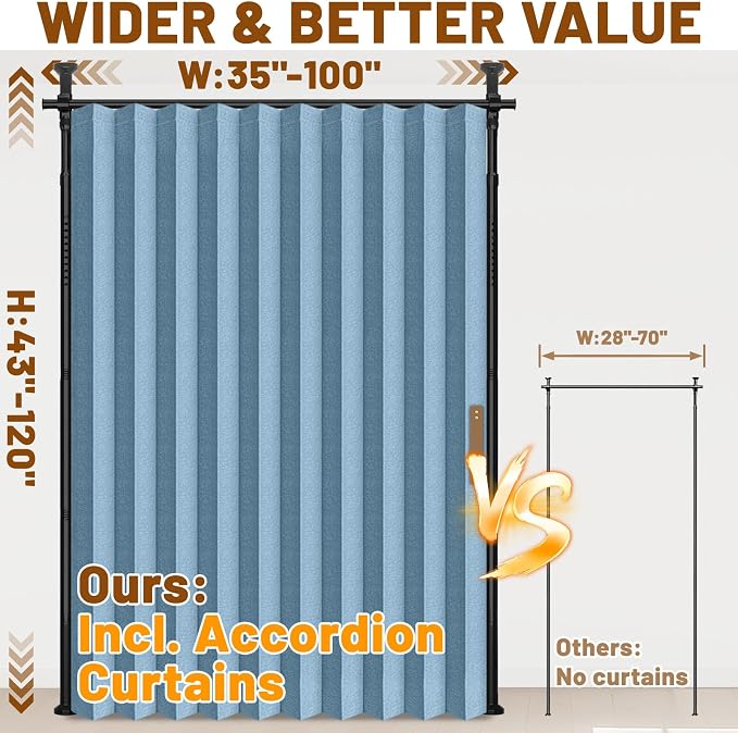 AJAZZ Room Divider Curtain+ Tension Curtain Rod No Drilling 43-120× 35-100 in - Image 2