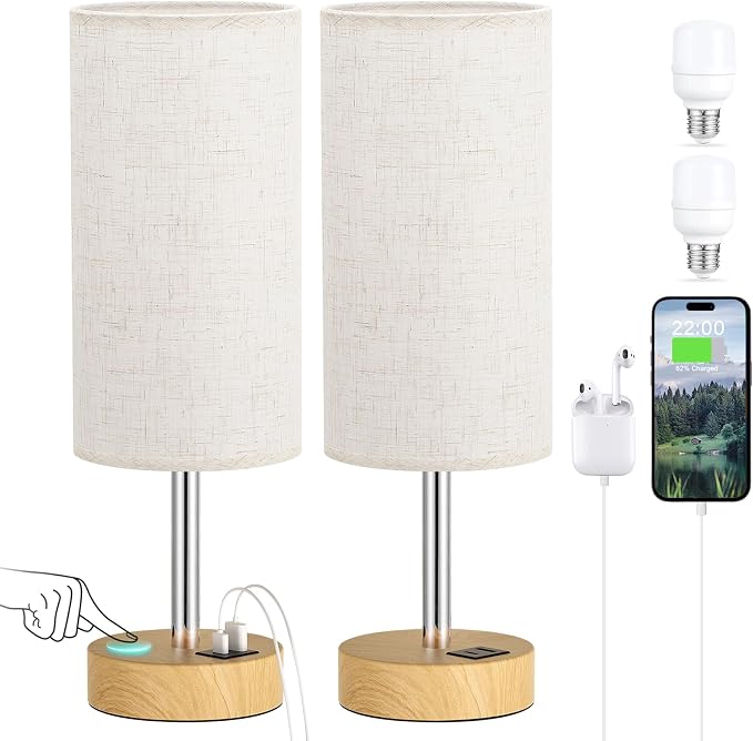 Dicoool Bedside Table Lamp Set of 2-3-Way Dimmable Touch Lamp, USB A+C | LED - Image 9