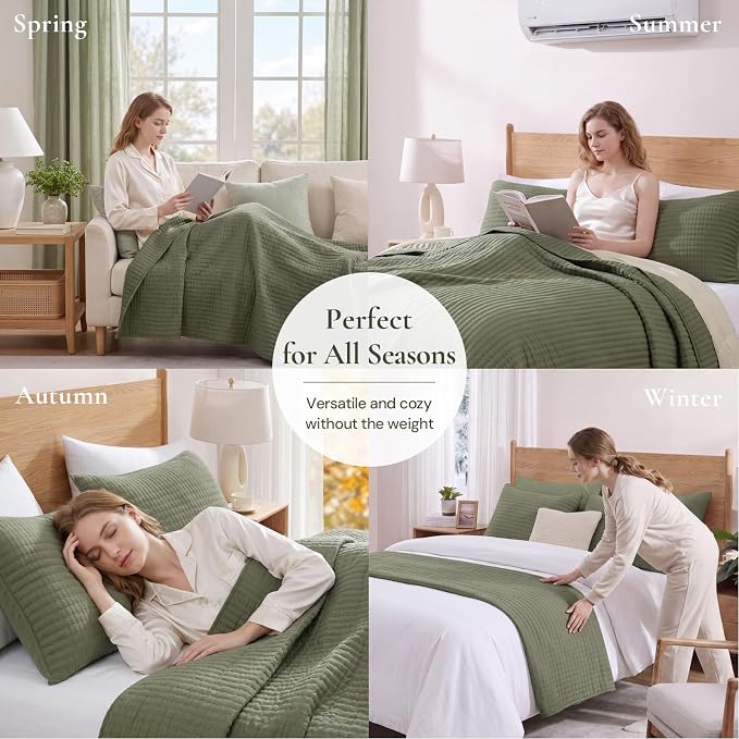 Olive Green California/Oversized King Size Quilt Bedding Set | Lightweight Soft - Image 8