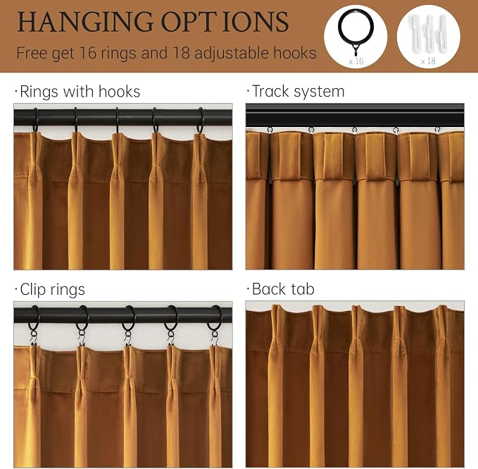Gold Brown Velvet Blackout Curtains 108 inches Long - Image 4