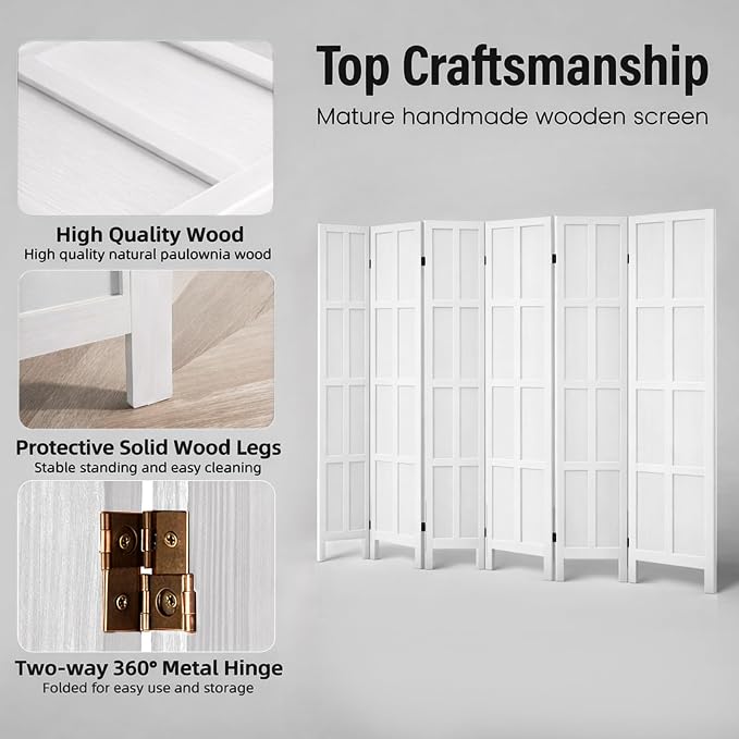 6 Panel Wood Room Divider and Folding Privacy Screen 67″, Freestanding Wall - Image 4