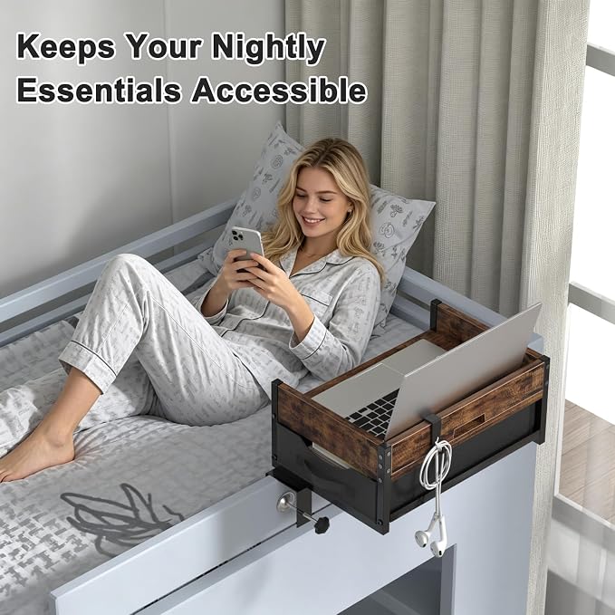 2 Tier Bedside Shelf, Clip on Bedside Caddy Organizer - Image 3
