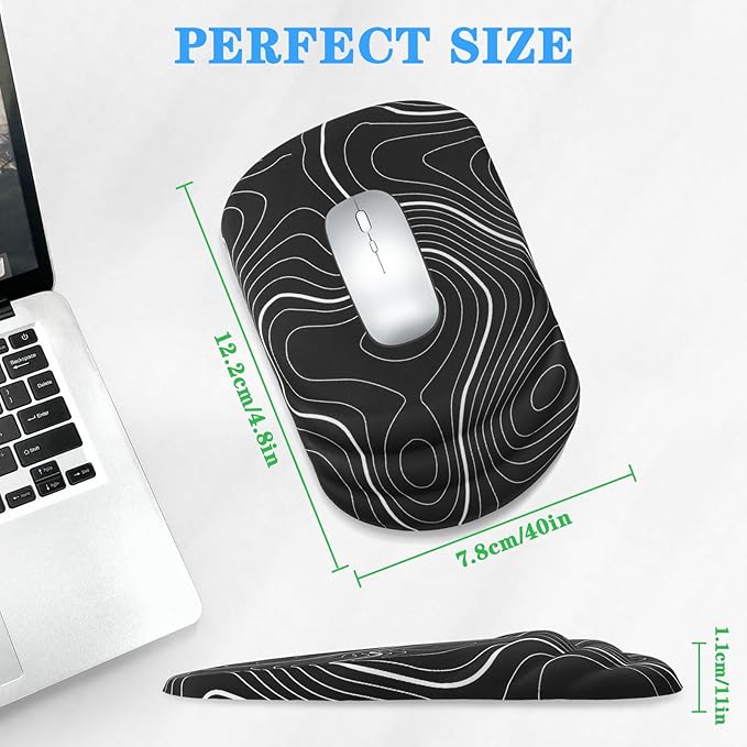 Mouse Pad Wrist Wrist Rest, Comfortable Memory Foam Wrist Rest, Non-Slip PU Base, Ergonomic Wrist Support and Arm Rests for Gaming, Office, Computer Use, Relieve Typing Pain (Black Line)