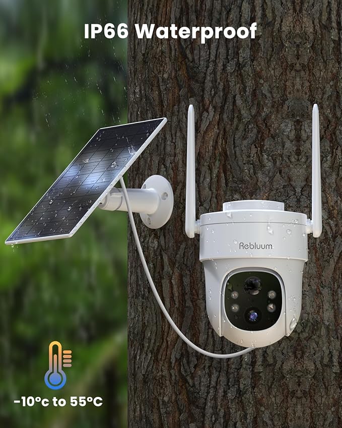 Rebluum Security Camera Outdoor Wireless, 3K/5MP Solar Camera Outdoor Wireless, Battery Powered 360°PTZ, Color Night Vision,PIR Motion Detection,2-Way Audio,Compatible with Alexa