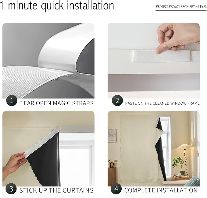 JILRON Adhesive Curtain 100% Blackout No-Drill Easy Install - Image 2