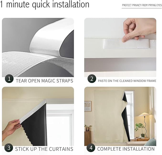 JILRON Adhesive Curtain 100% Blackout No-Drill Easy Install - Image 2